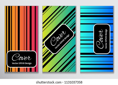 Hipster cover gradient stripe front page. Contrast cover for front of ad. Layout with black stripes on colorful gradient background for marketing purpose.