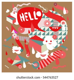 Hipster Crazy doodle Monster Memphis style drawing style. Vector illustration for summer design template and wallpaper background.