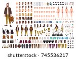 Hipster creation kit. Set of flat male cartoon character body parts, skin types, facial gestures, hairstyles, trendy clothing, stylish accessories isolated on white background. Vector illustration.