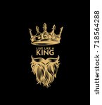 Hipster crown icon with beard and mustache, king, rule, supreme power, dictator, black background, yellow, vector illustration