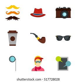 Hipster culture icons set. Flat illustration of 9 hipster culture vector icons for web