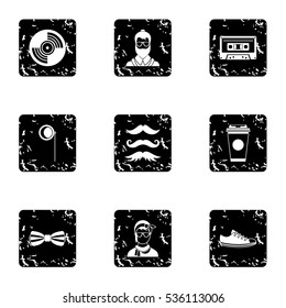 Hipster culture icons set. Grunge illustration of 9 hipster culture vector icons for web