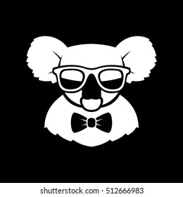 Hipster Cute Koala in Glasses and Bow Tie. Simple Logo Sign. Vector