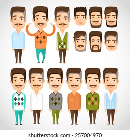 Hipster. Daddy. Male.Avatar people icon, man face parts, head character