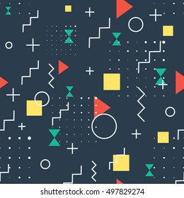 Hipster dark Pattern Abstract Retro 80's Jumble Geometric Line Shapes. fashion style seamless  background. Vector illustration for textile fabric design, paper and website design