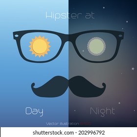 Hipster at day or night -  vector illustration