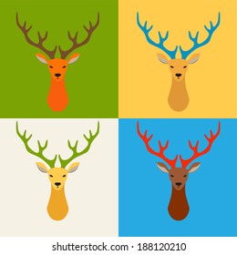 Hipster deer colorful retro design set