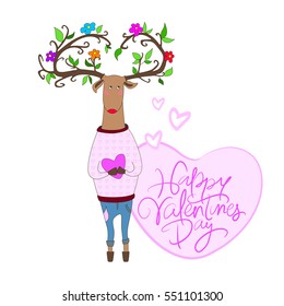 hipster deer in love valentine's day vector illustration