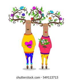 hipster deers falling in love. vector illustration