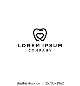 hipster dental care logo with teeth and hearth love icon in trendy modern linear line outline style design illustration