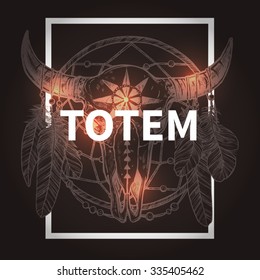 Hipster Design With Buffalo Skull And Dreamcatcher. Native American Totem