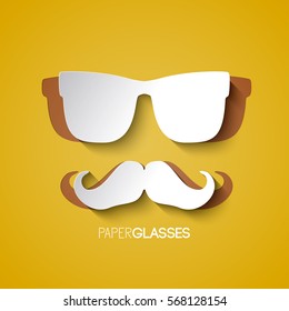 Hipster design elements with carton mustache and glasses in minimalistic style isolated vector illustration