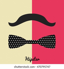 Hipster design elements. Vector illustration of black mustache and bow