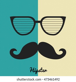 Hipster design elements. Vector illustration of black glasses and mustache silhouettes