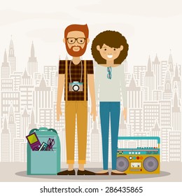 hipster design over landscape background, vector illustration