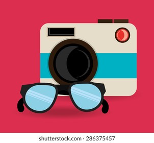 Hipster design over red background, vector illustration.