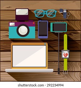 Hipster design over wood background, vector illustration