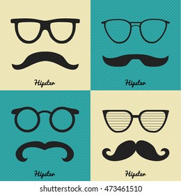 Hipster design set. Vector set of black glasses and mustache silhouettes