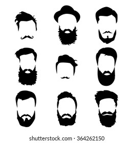 Hipster detailed hair and beards set. Fashion bearded man. Long beard with facial hair. Beard isolated on white background. Vector illustration EPS10