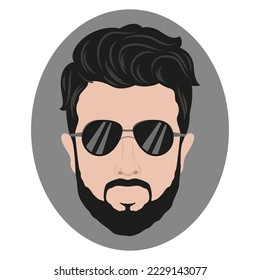 Hipster detailed hair and beards with sunglasses. Fashion bearded man face. Beard with facial hair. Beard on white background. Vector illustration for Barber shop. T-shirt Design. Fashion Design.