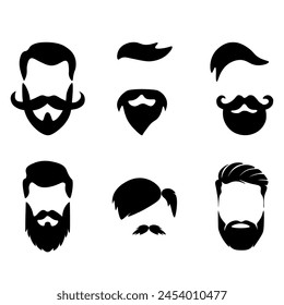 Hipster detailed hairstyle and beard with set. Fashion bearded man face. Beard isolated on white background. Vector illustration