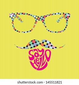 hipster disco background ,hello,tongue out, hand lettering