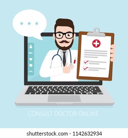 Hipster Doctor holding medical clipboard with online medical consultation concept, Healthcare services, Ask a doctor