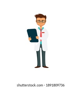 Hipster Doctor holding medical clipboard