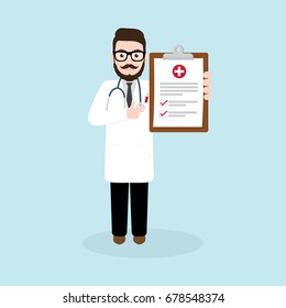 Hipster Doctor holding medical clipboard