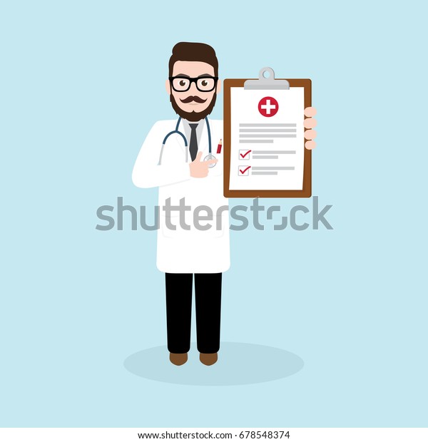 Hipster Doctor holding\
medical clipboard