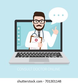 Hipster Doctor with online medical consultation concept, Healthcare services, Ask a doctor