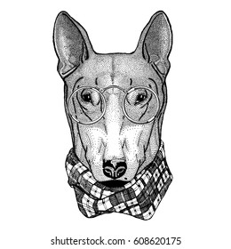 Hipster dog Bull Terrier Image for tattoo, logo, emblem, badge design