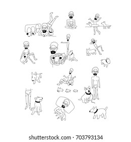 Hipster and dog, hand dawn vector illustration.