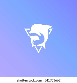 Hipster Dolphin Silhouette Triangle Logo or Icon. Isolated.