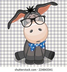 Hipster Donkey on a plaid background 