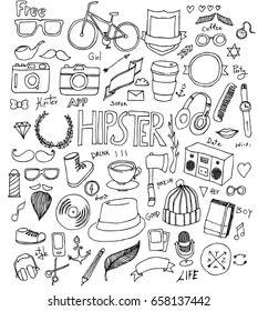 Hipster Doodle line vector set