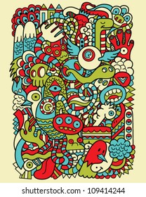 Hipster Doodle Monster Collage Background