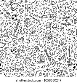 Hipster doodle seamless pattern.