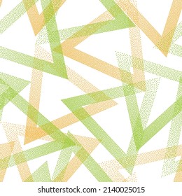 Hipster dotwork triangles vector seamless pattern. Geometric repeat background with dots texture. Gradient triangles of chevron dots seamless ornament. Pointillism style.