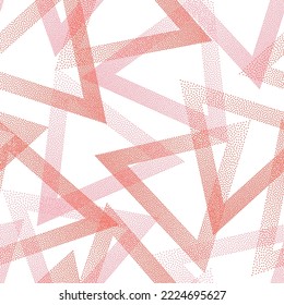 Hipster dotwork triangles vector seamless pattern. Geometric infinite background with dots texture. Gradient triangles of halftone dots seamless ornament. Textile print.