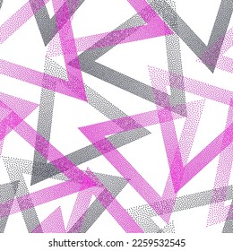 Hipster dotwork triangles vector seamless pattern. Geometric repeat background with dots texture. Gradient triangles of chevron dots seamless ornament. Textile print.