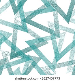 Hipster dotwork triangles vector seamless pattern. Geometric tileable background with dots texture. Gradient triangles of halftone dots seamless ornament. Fabric print.
