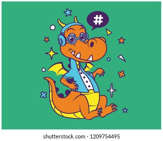 Hipster Dragon Cartoon T Shirt