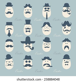 Hipster Easter eggs gentlemen dressed as a  businessman pattern for easter day vector design, vintage color tone