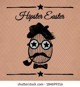 Hipster Easter poster with egg on the vintage background with repeating geometric tiles of rhombuses - EPS10