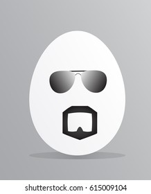 Hipster egg  glasses and stylish mustache with shadow isolated.Easter symbol. Vector illustration