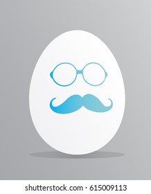 Hipster egg  nerd glasses and stylish mustache with shadow isolated.Easter symbol. Vector illustration