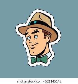 Hipster elegant man head sticker label