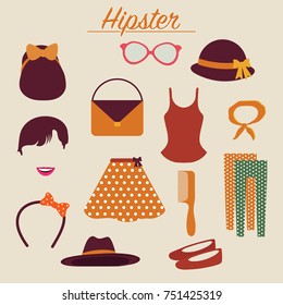 Hipster elements and icons for female. 