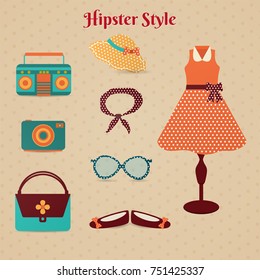 Hipster elements and icons for female. 
